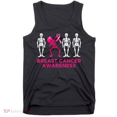 Dabbing Skeleton Pink Ribbon Breast Cancer Halloween Tank Top