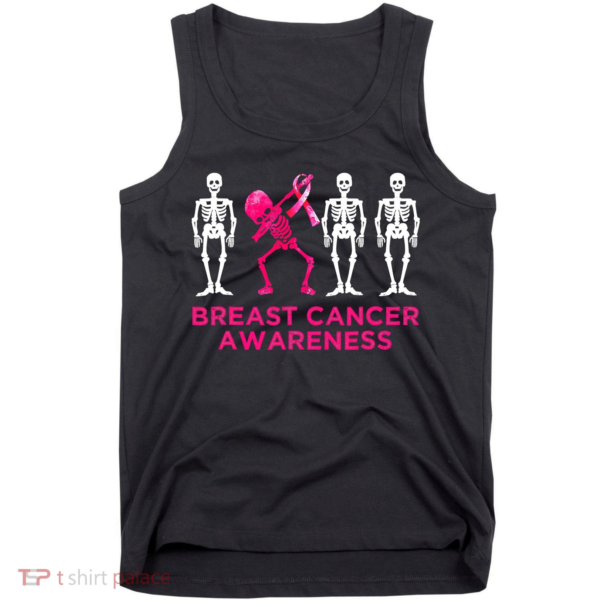 Dabbing Skeleton Pink Ribbon Breast Cancer Halloween Tank Top
