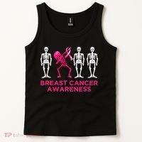 Dabbing Skeleton Pink Ribbon Breast Cancer Halloween Tank Top thumb 2