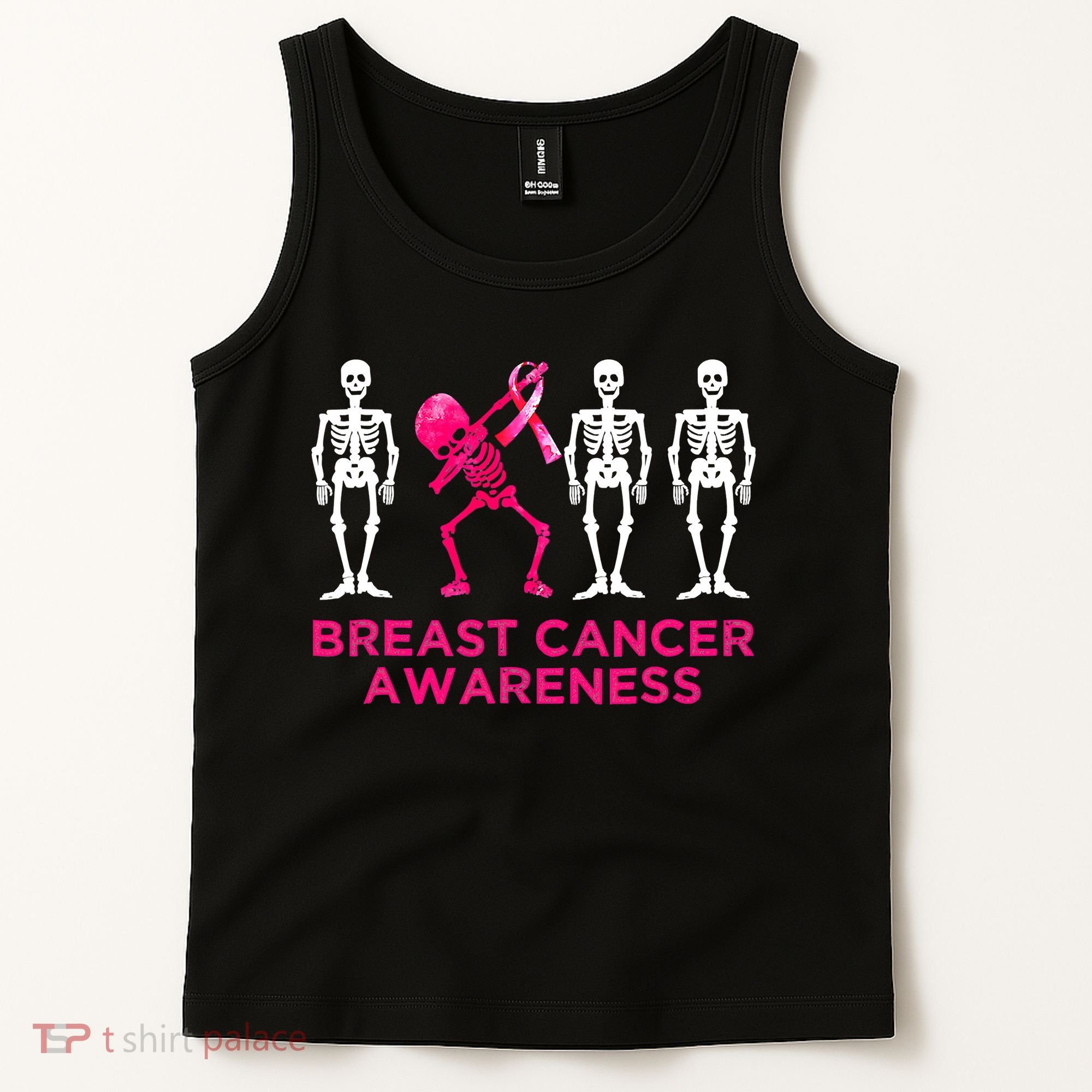 Dabbing Skeleton Pink Ribbon Breast Cancer Halloween Tank Top