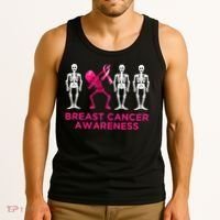 Dabbing Skeleton Pink Ribbon Breast Cancer Halloween Tank Top thumb 3