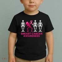 Dabbing Skeleton Pink Ribbon Breast Cancer Halloween Toddler T-Shirt thumb 2