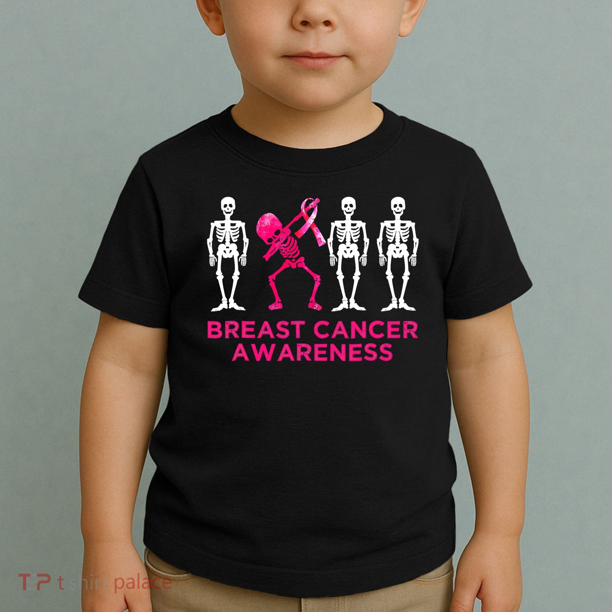 Dabbing Skeleton Pink Ribbon Breast Cancer Halloween Toddler T-Shirt