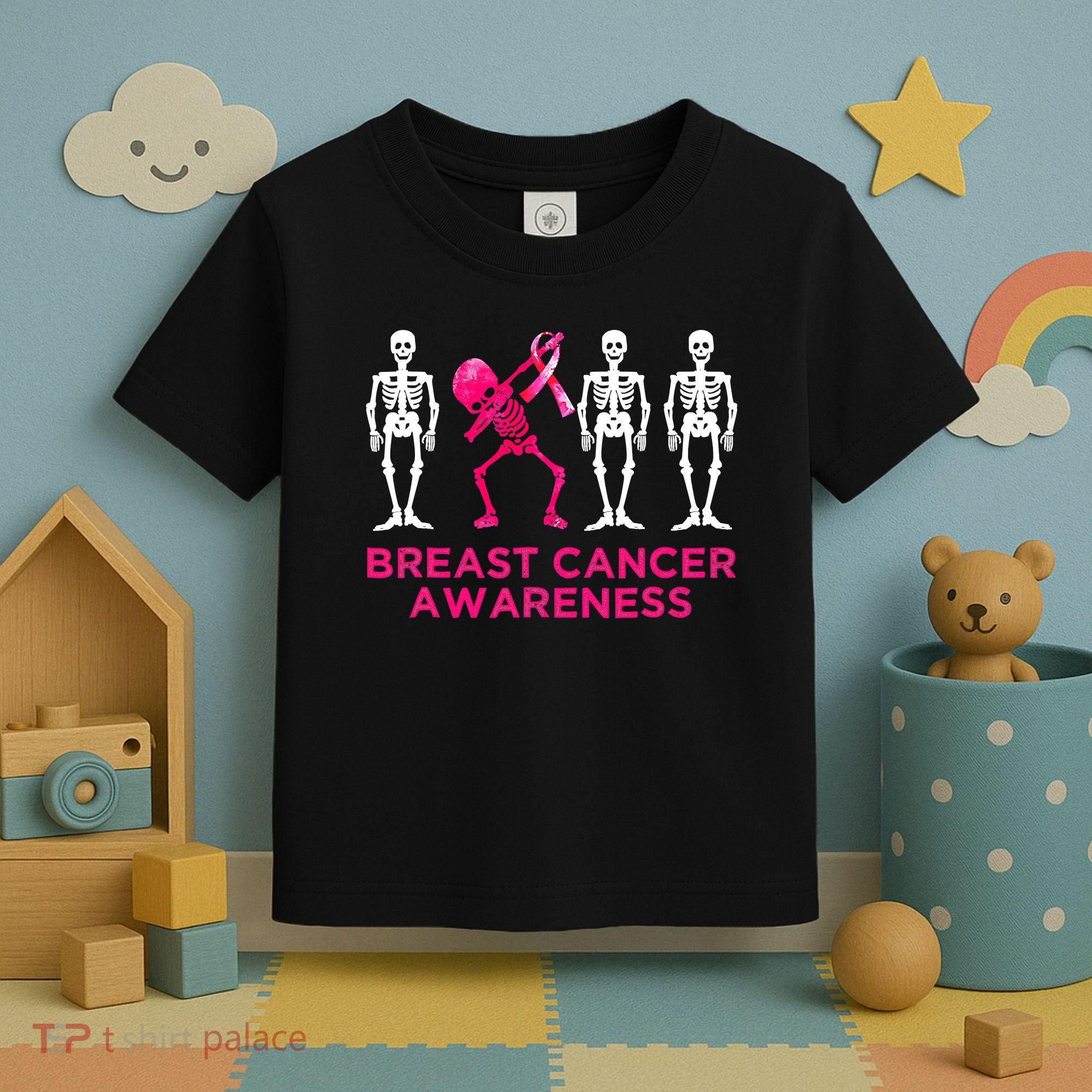 Dabbing Skeleton Pink Ribbon Breast Cancer Halloween Toddler T-Shirt