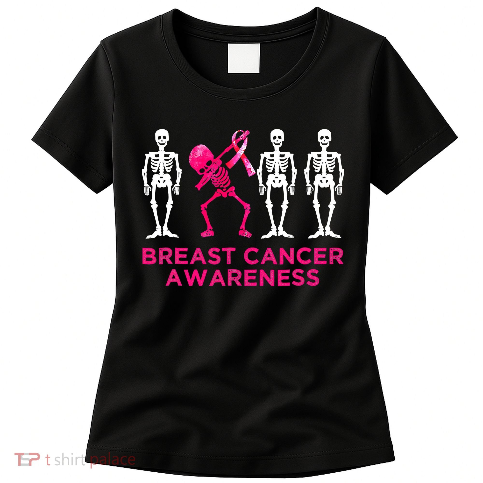 Dabbing Skeleton Pink Ribbon Breast Cancer Halloween Women's T-Shirt