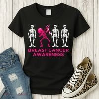 Dabbing Skeleton Pink Ribbon Breast Cancer Halloween Women's T-Shirt thumb 3