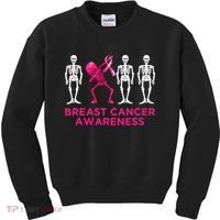 Dabbing Skeleton Pink Ribbon Breast Cancer Halloween Kids Sweatshirt thumb 0