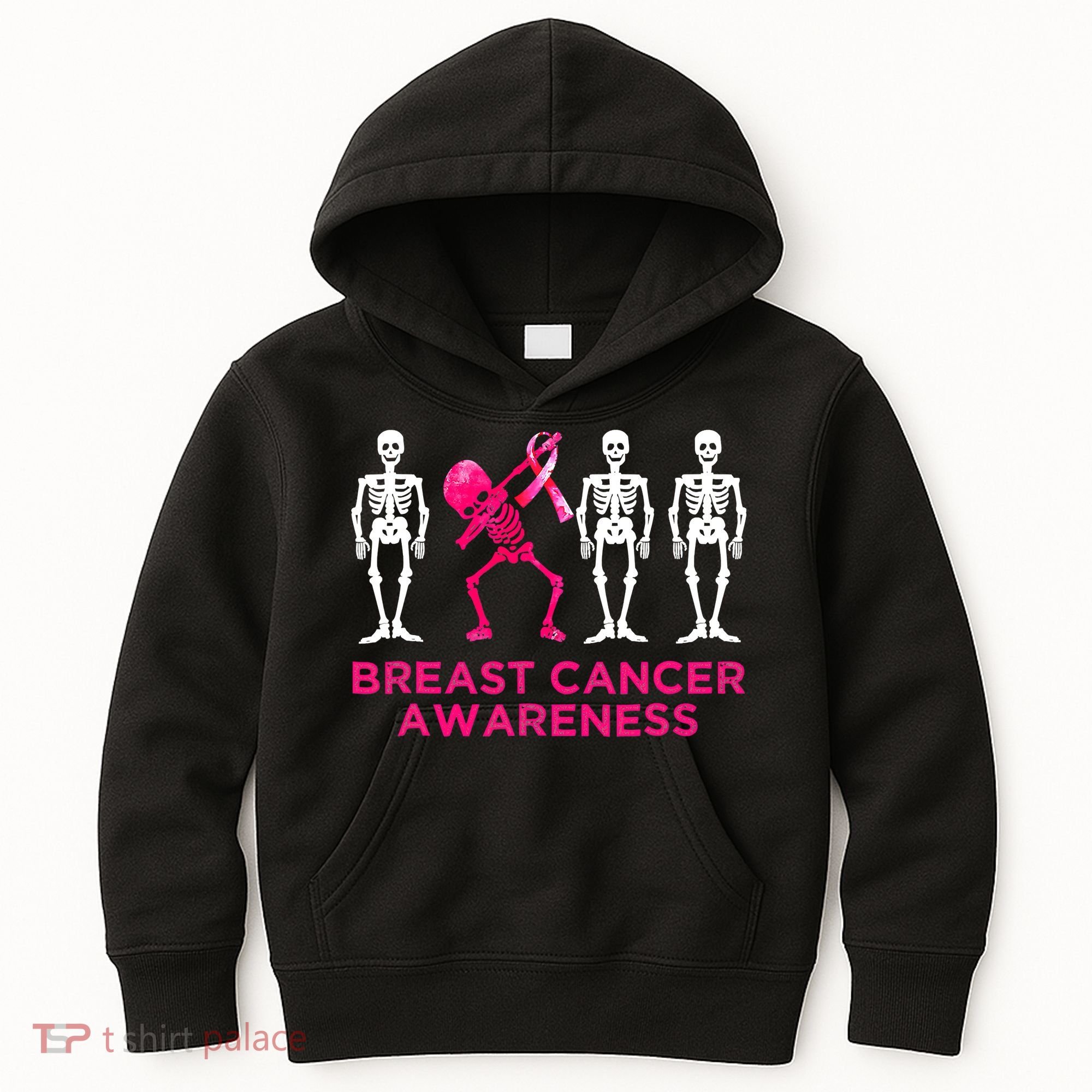 Dabbing Skeleton Pink Ribbon Breast Cancer Halloween Kids Hoodie