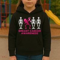 Dabbing Skeleton Pink Ribbon Breast Cancer Halloween Kids Hoodie thumb 3
