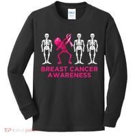 Dabbing Skeleton Pink Ribbon Breast Cancer Halloween Kids Long Sleeve Shirt thumb 0