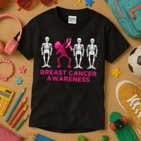 Dabbing Skeleton Pink Ribbon Breast Cancer Halloween Kids T-Shirt thumb 3