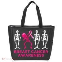 Dabbing Skeleton Pink Ribbon Breast Cancer Halloween Tote Bag thumb 0