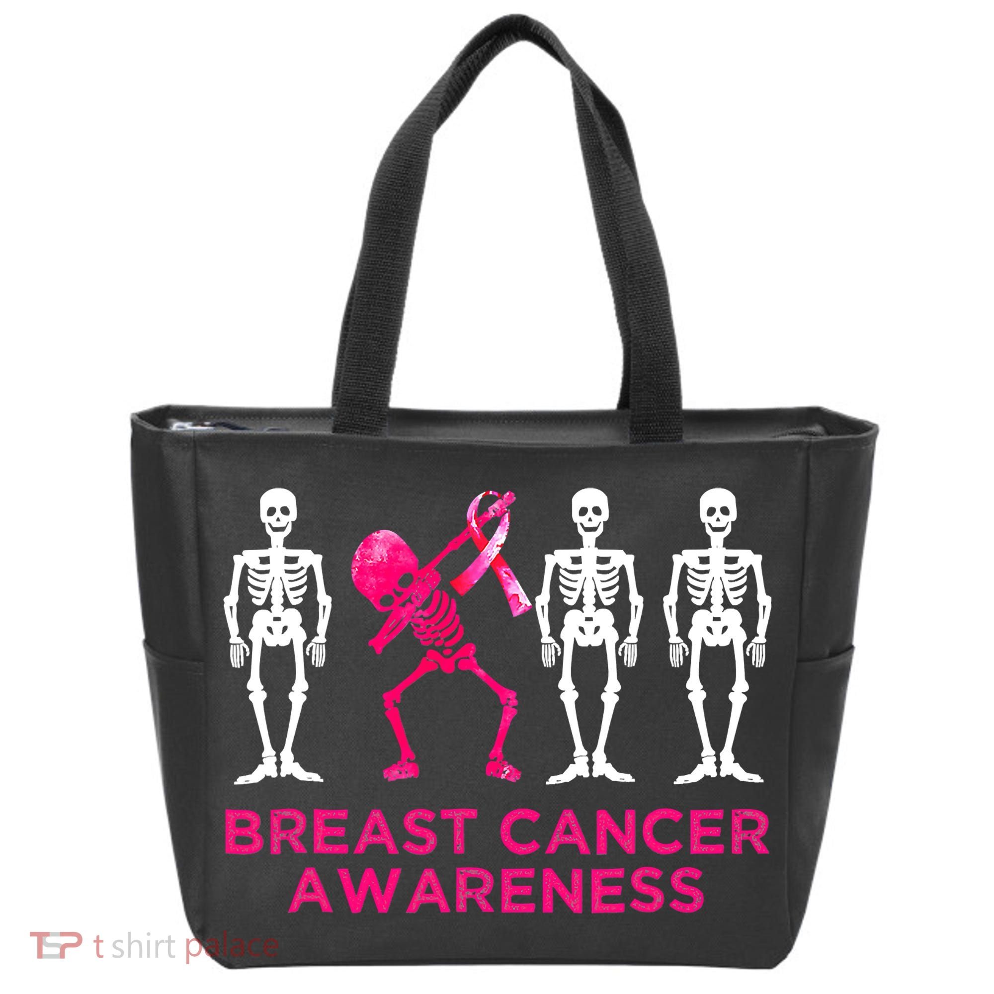 Dabbing Skeleton Pink Ribbon Breast Cancer Halloween Tote Bag