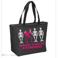 Dabbing Skeleton Pink Ribbon Breast Cancer Halloween Tote Bag thumb 2