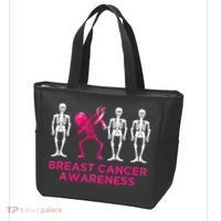Dabbing Skeleton Pink Ribbon Breast Cancer Halloween Tote Bag thumb 3