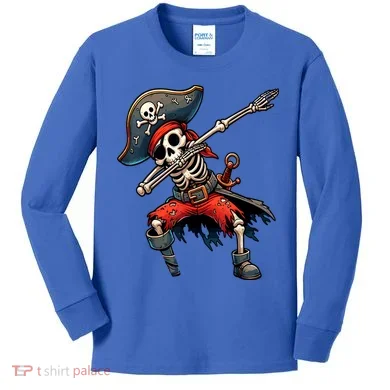 Dabbing Skeleton Pirate Kids Long Sleeve Shirt
