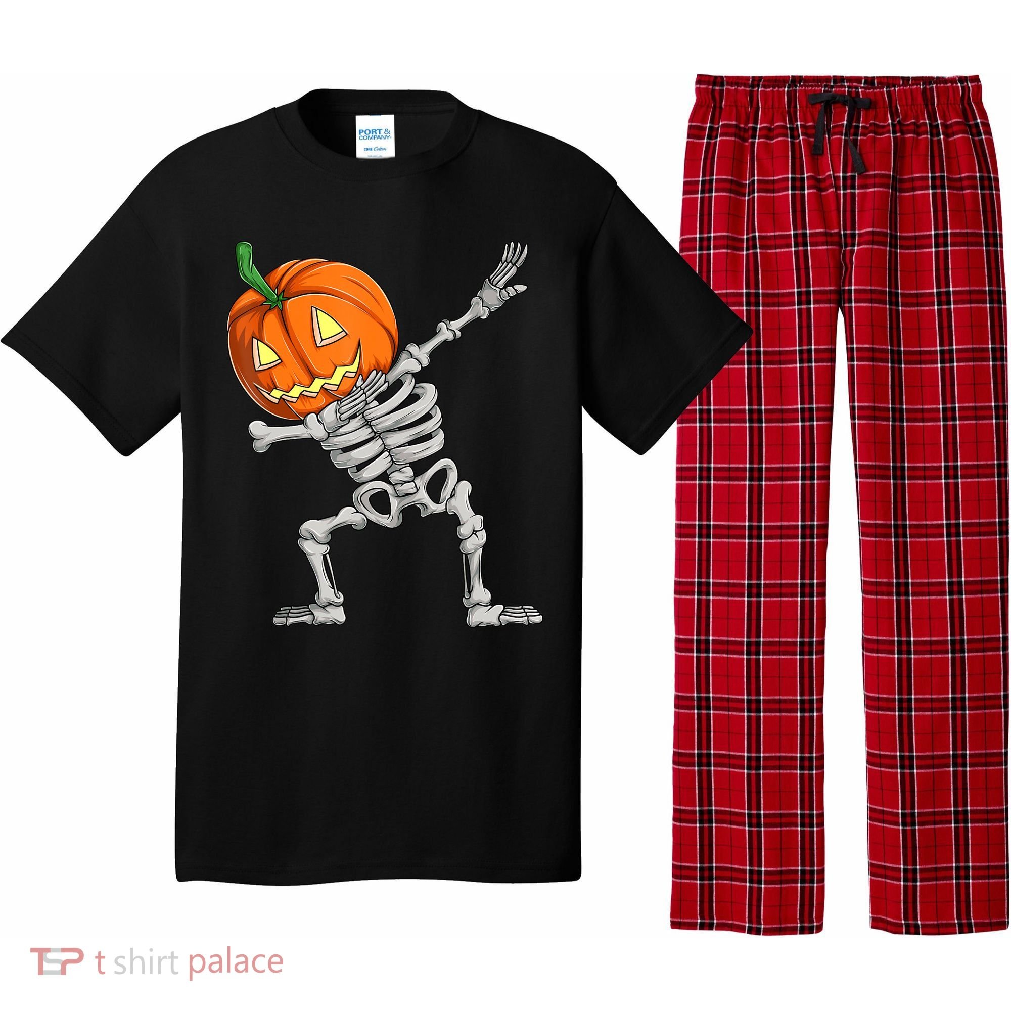 Dabbing Skeleton Pumpkin Boys Halloween Shirts, Dab Dance Pajama Set
