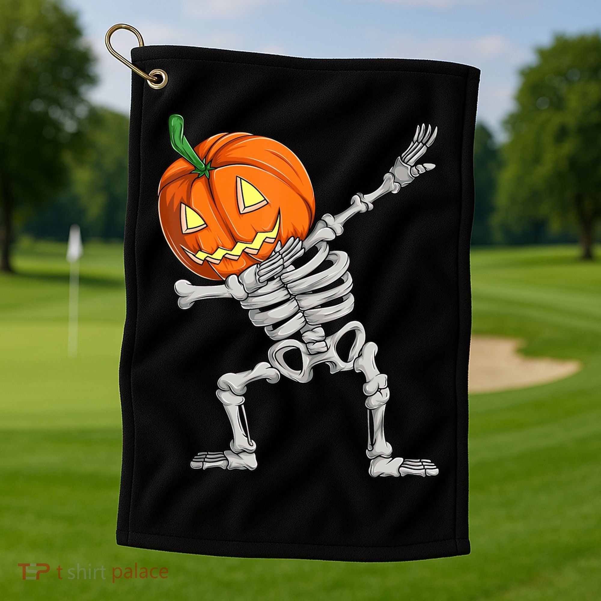 Dabbing Skeleton Pumpkin Boys Halloween Shirts, Dab Dance Golf Towel