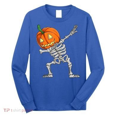 Dabbing Skeleton Pumpkin Boys Halloween Shirts, Dab Dance Long Sleeve Shirt