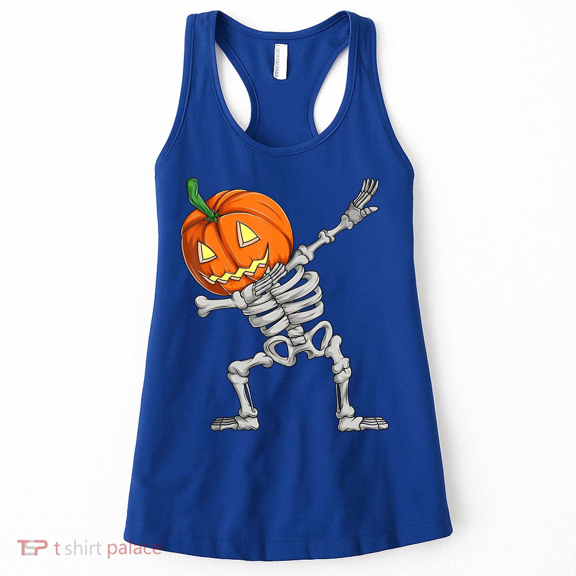 Dabbing Skeleton Pumpkin Boys Halloween Shirts, Dab Dance Women's Tank Top