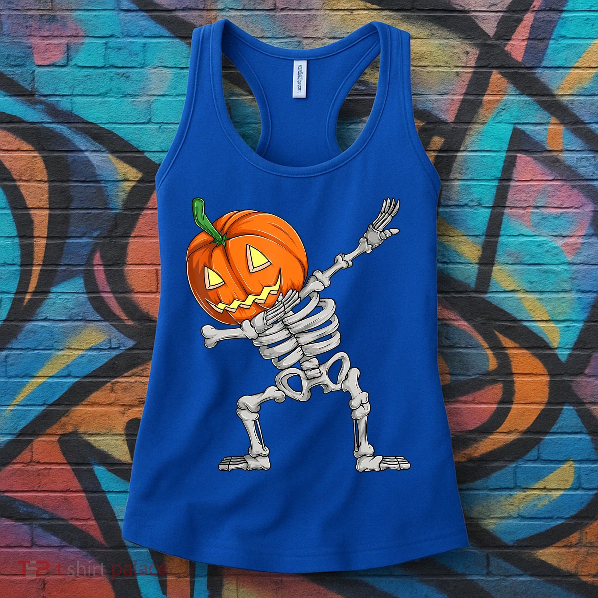 Dabbing Skeleton Pumpkin Boys Halloween Shirts, Dab Dance Women's Tank Top
