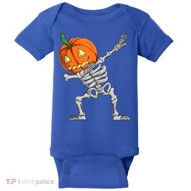 Dabbing Skeleton Pumpkin Boys Halloween Shirts, Dab Dance Baby Bodysuit