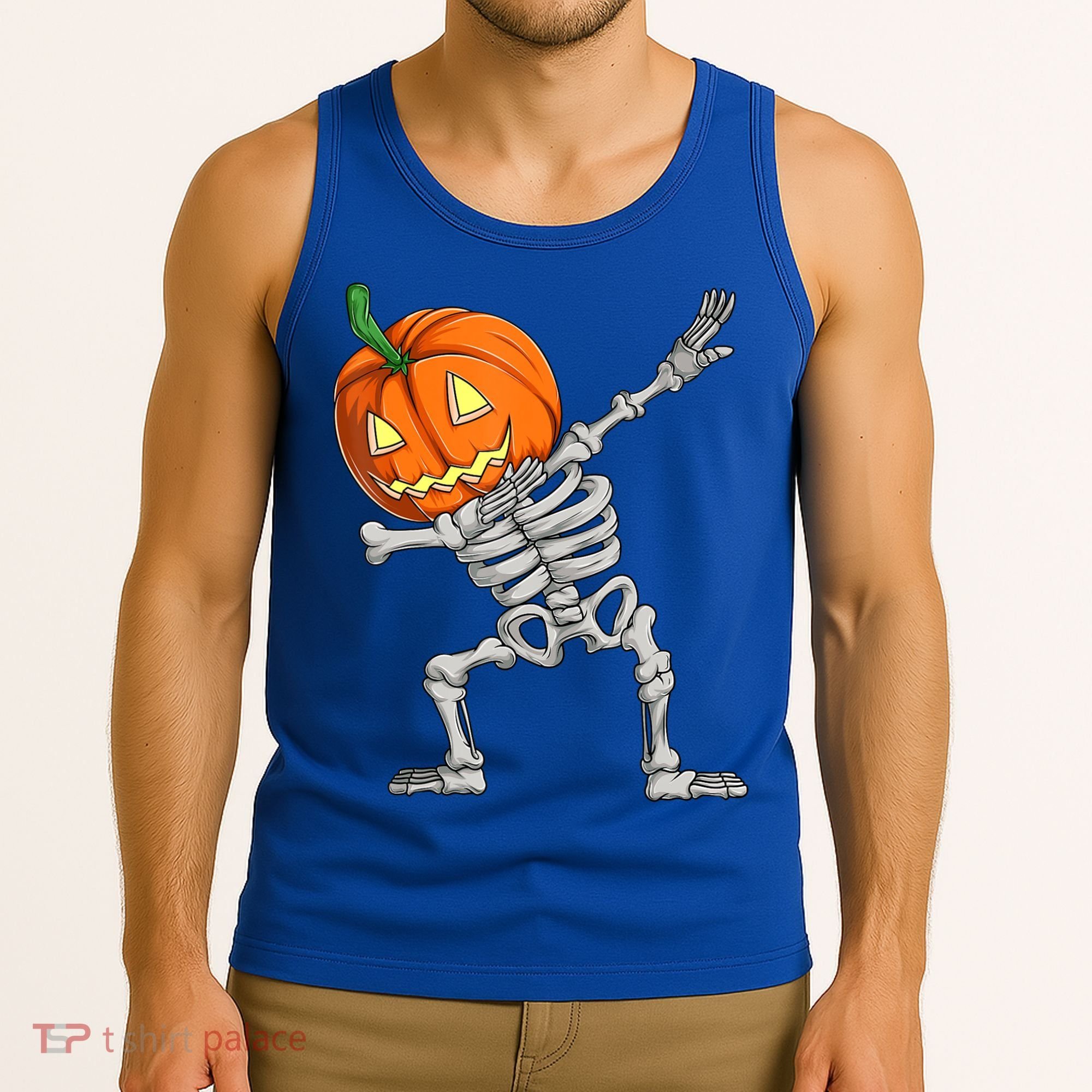 Dabbing Skeleton Pumpkin Boys Halloween Shirts, Dab Dance Tank Top