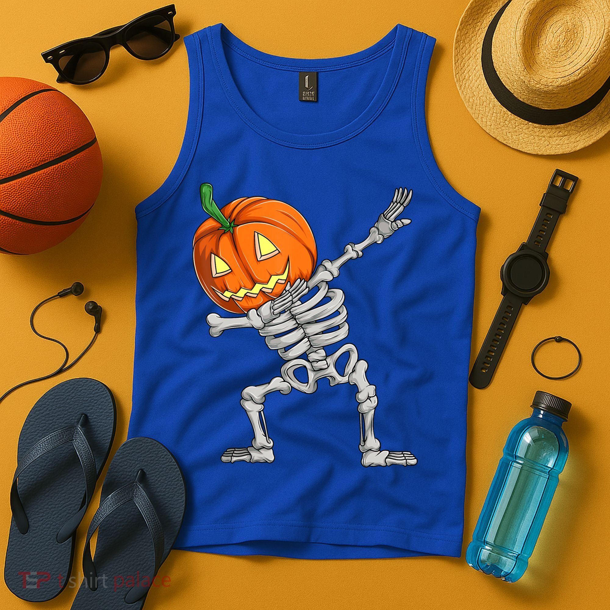 Dabbing Skeleton Pumpkin Boys Halloween Shirts, Dab Dance Tank Top