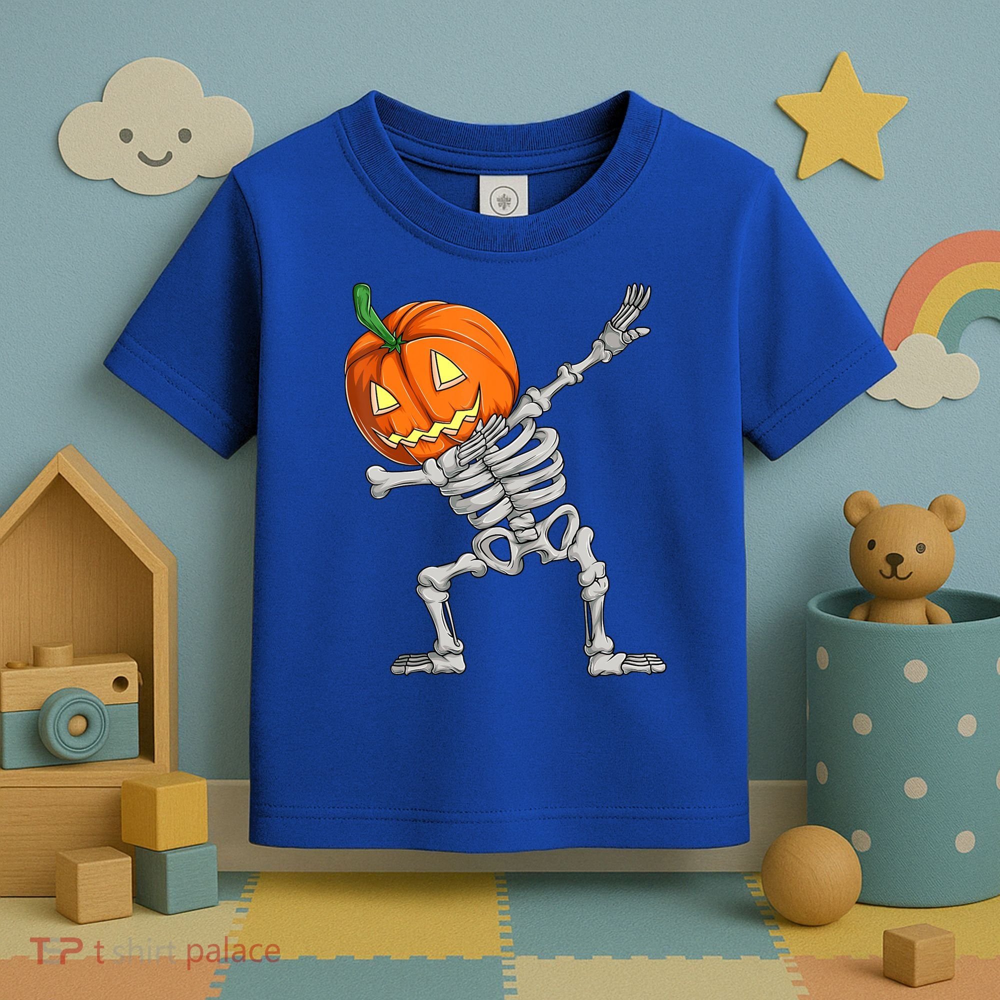 Dabbing Skeleton Pumpkin Boys Halloween Shirts, Dab Dance Toddler T-Shirt