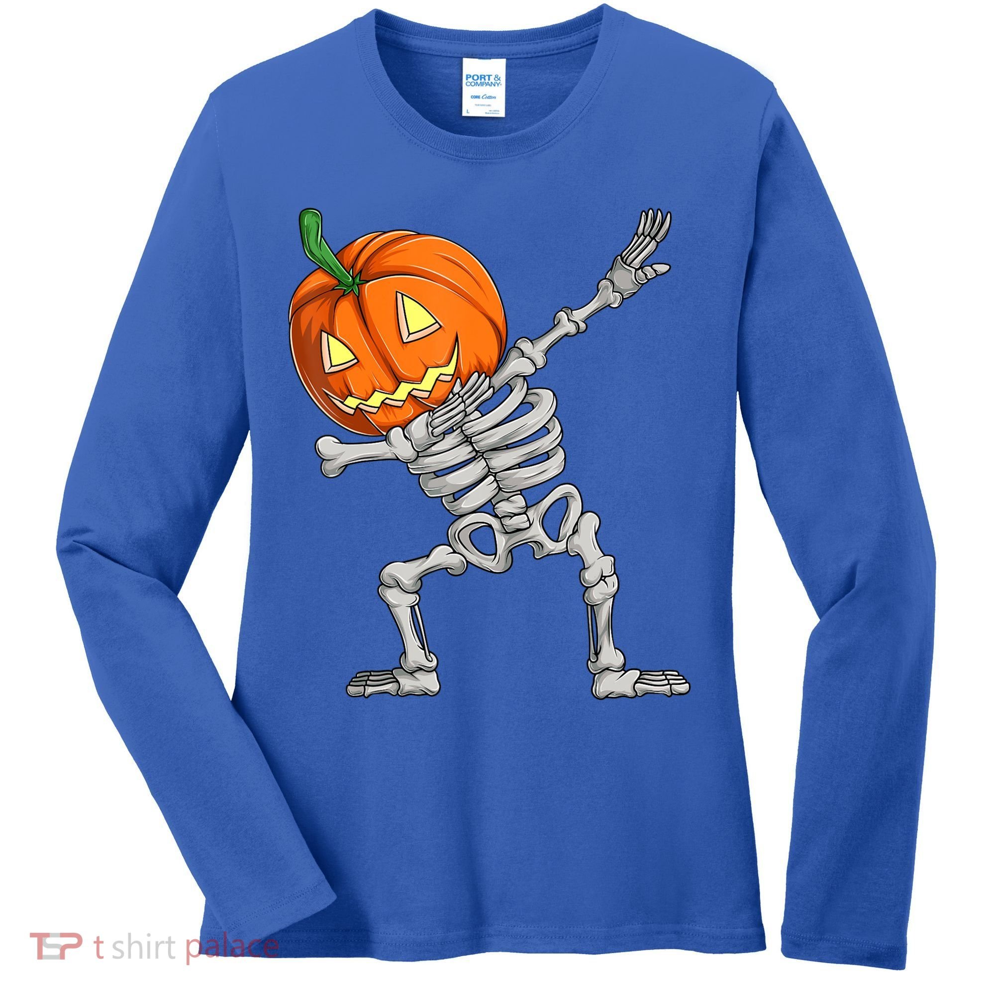 Dabbing Skeleton Pumpkin Boys Halloween Shirts, Dab Dance Women's Long Sleeve Shirt