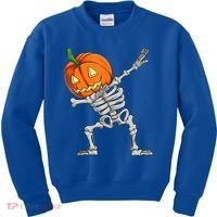 Dabbing Skeleton Pumpkin Boys Halloween Shirts, Dab Dance Kids Sweatshirt thumb 0