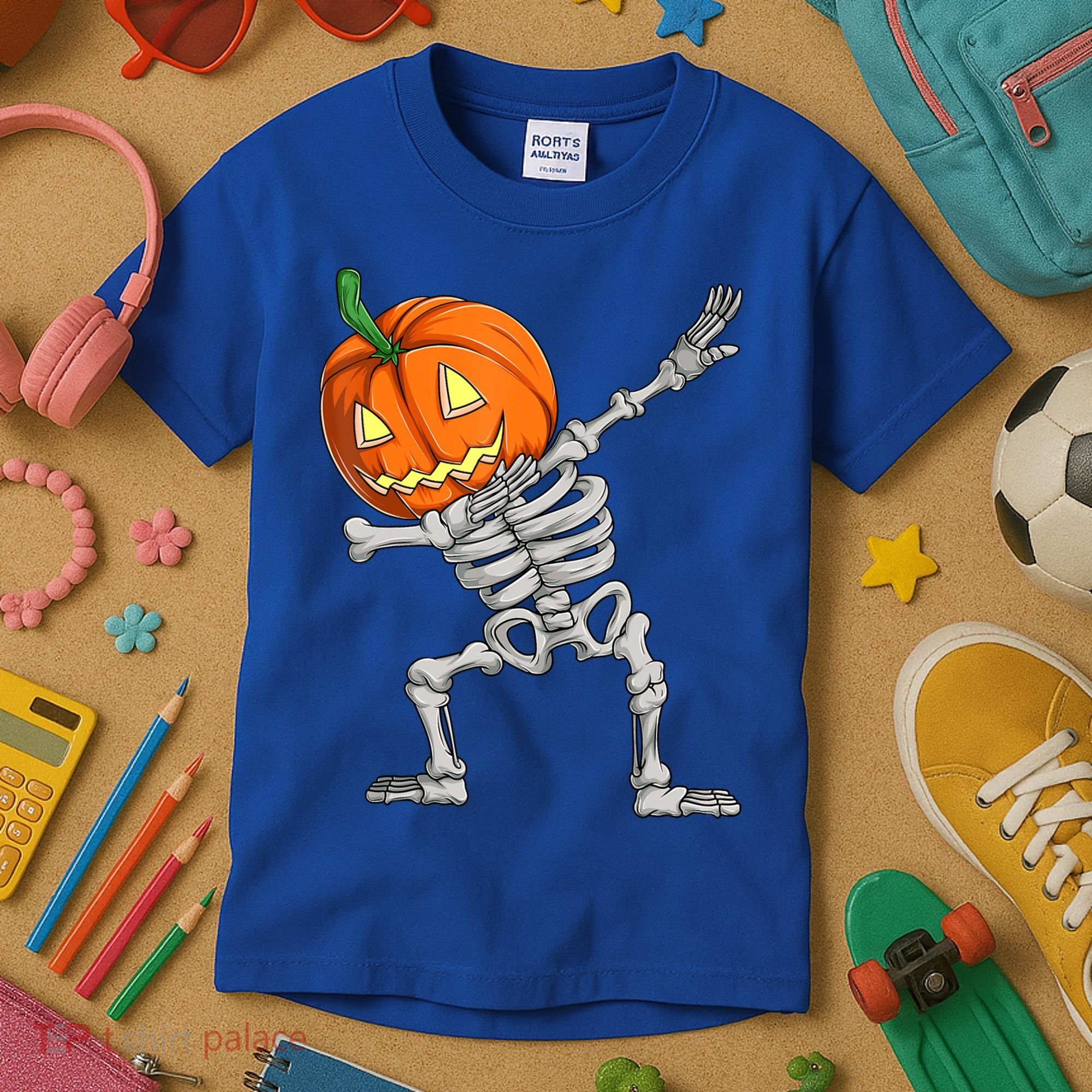 Dabbing Skeleton Pumpkin Boys Halloween Shirts, Dab Dance Kids T-Shirt