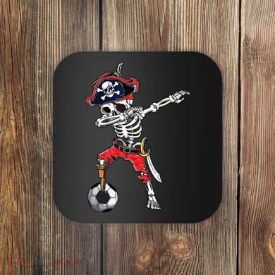 Dabbing Skeleton Pirate Soccer Ball Halloween Costume Day Coaster