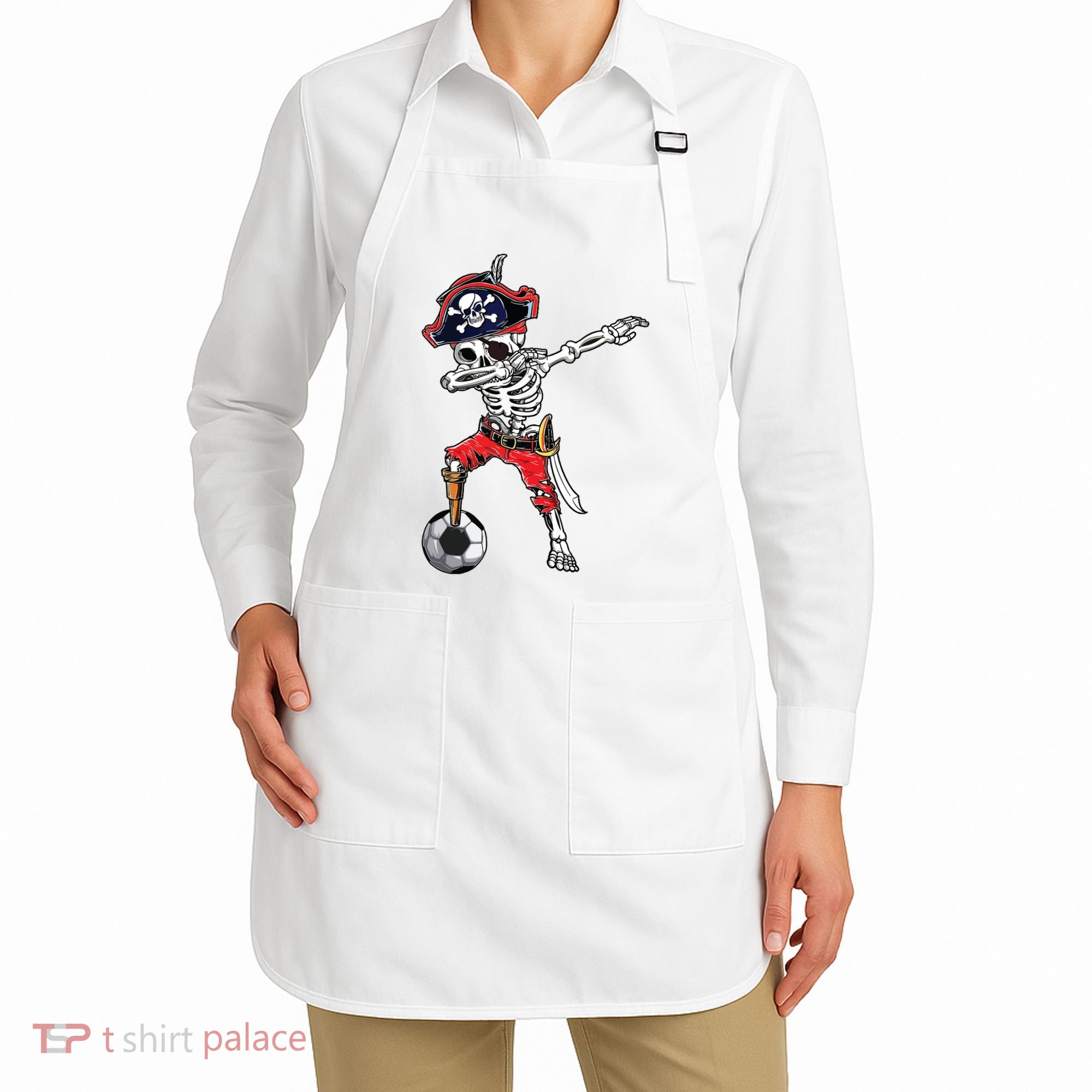 Dabbing Skeleton Pirate Soccer Ball Halloween Costume Day Apron