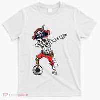 Dabbing Skeleton Pirate Soccer Ball Halloween Costume Day T-Shirt thumb 0
