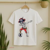 Dabbing Skeleton Pirate Soccer Ball Halloween Costume Day T-Shirt thumb 2