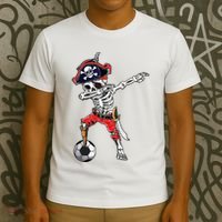Dabbing Skeleton Pirate Soccer Ball Halloween Costume Day T-Shirt thumb 3