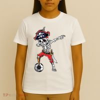 Dabbing Skeleton Pirate Soccer Ball Halloween Costume Day T-Shirt thumb 4