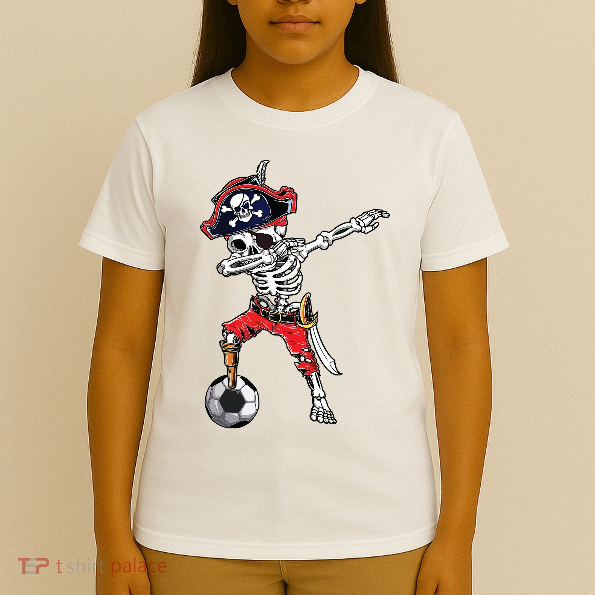 Dabbing Skeleton Pirate Soccer Ball Halloween Costume Day T-Shirt