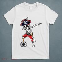 Dabbing Skeleton Pirate Soccer Ball Halloween Costume Day T-Shirt thumb 5