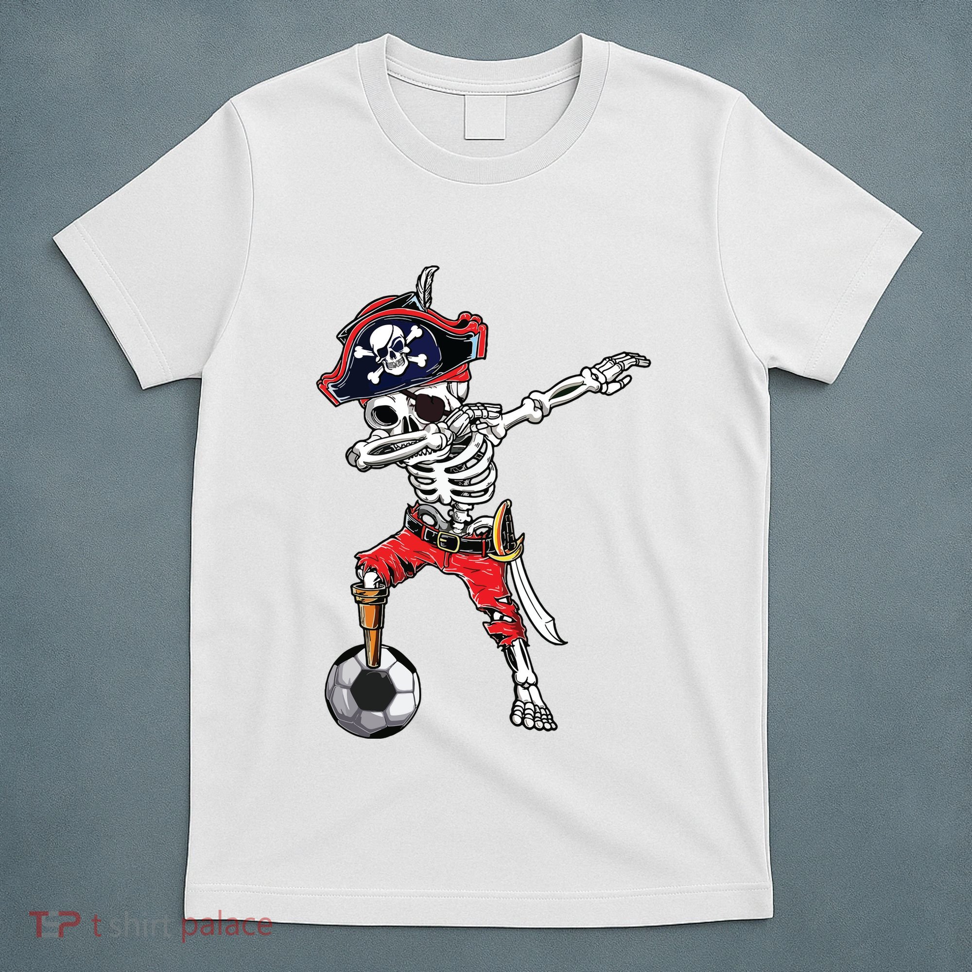 Dabbing Skeleton Pirate Soccer Ball Halloween Costume Day T-Shirt