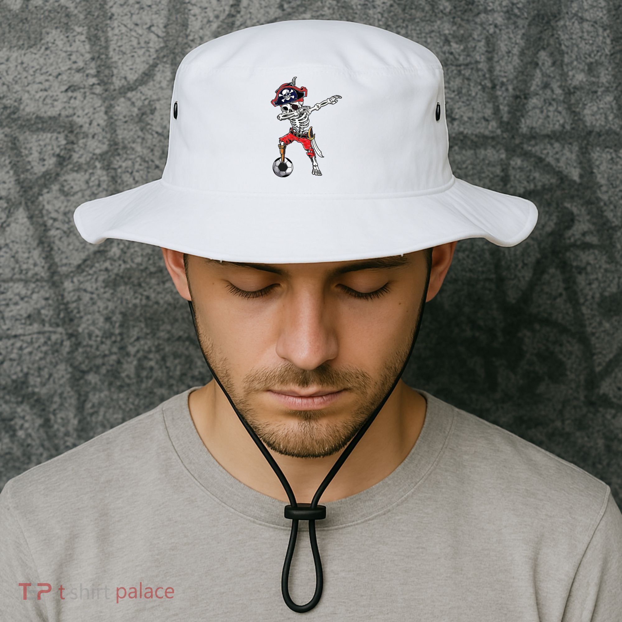 Dabbing Skeleton Pirate Soccer Ball Halloween Costume Day Bucket Hat