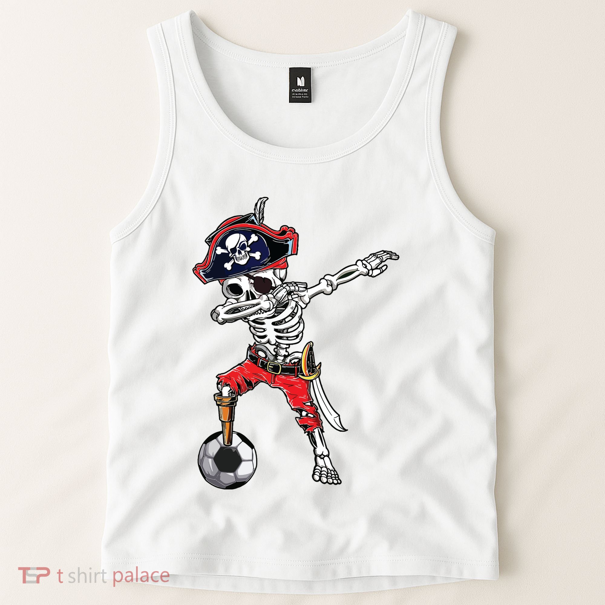 Dabbing Skeleton Pirate Soccer Ball Halloween Costume Day Tank Top