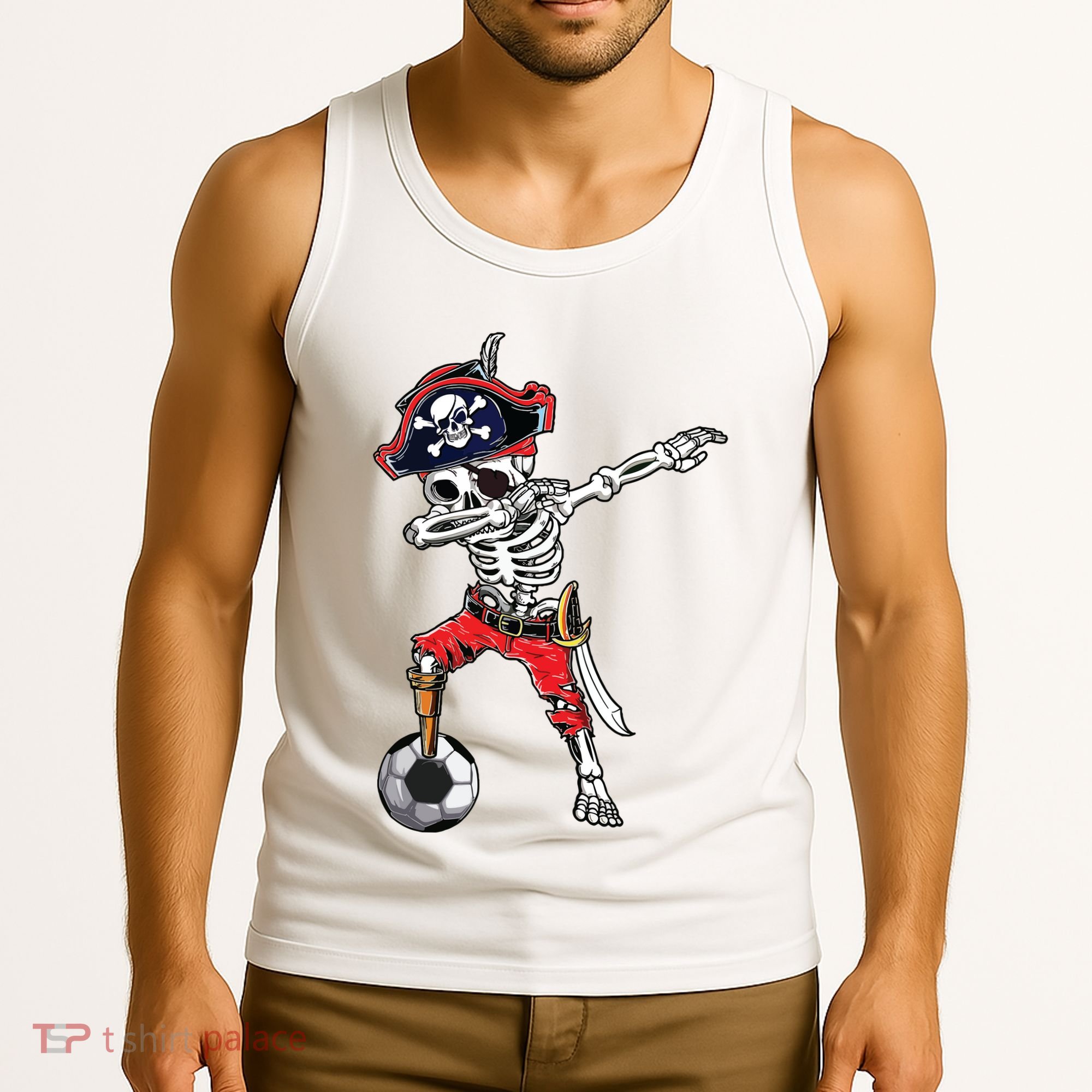 Dabbing Skeleton Pirate Soccer Ball Halloween Costume Day Tank Top