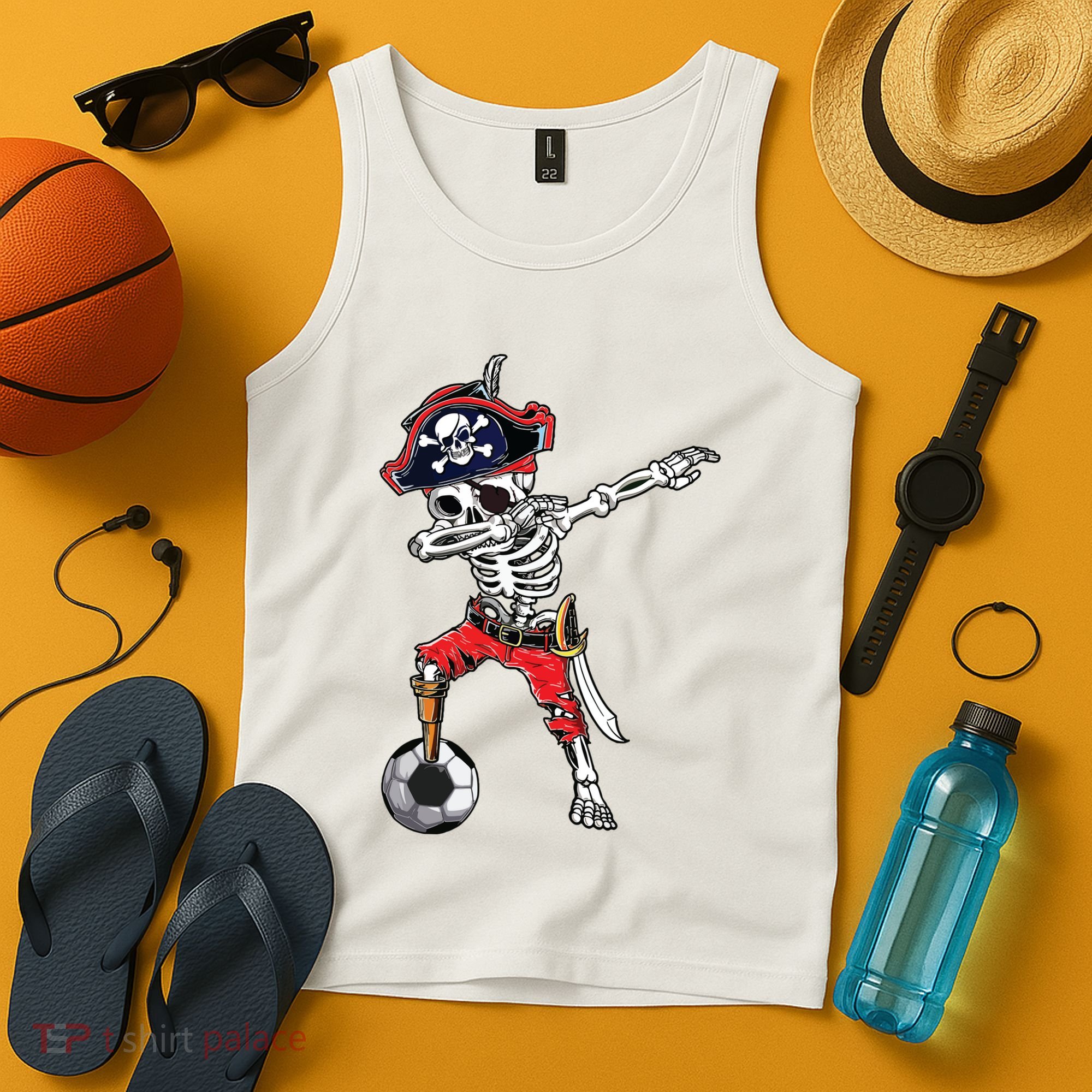 Dabbing Skeleton Pirate Soccer Ball Halloween Costume Day Tank Top