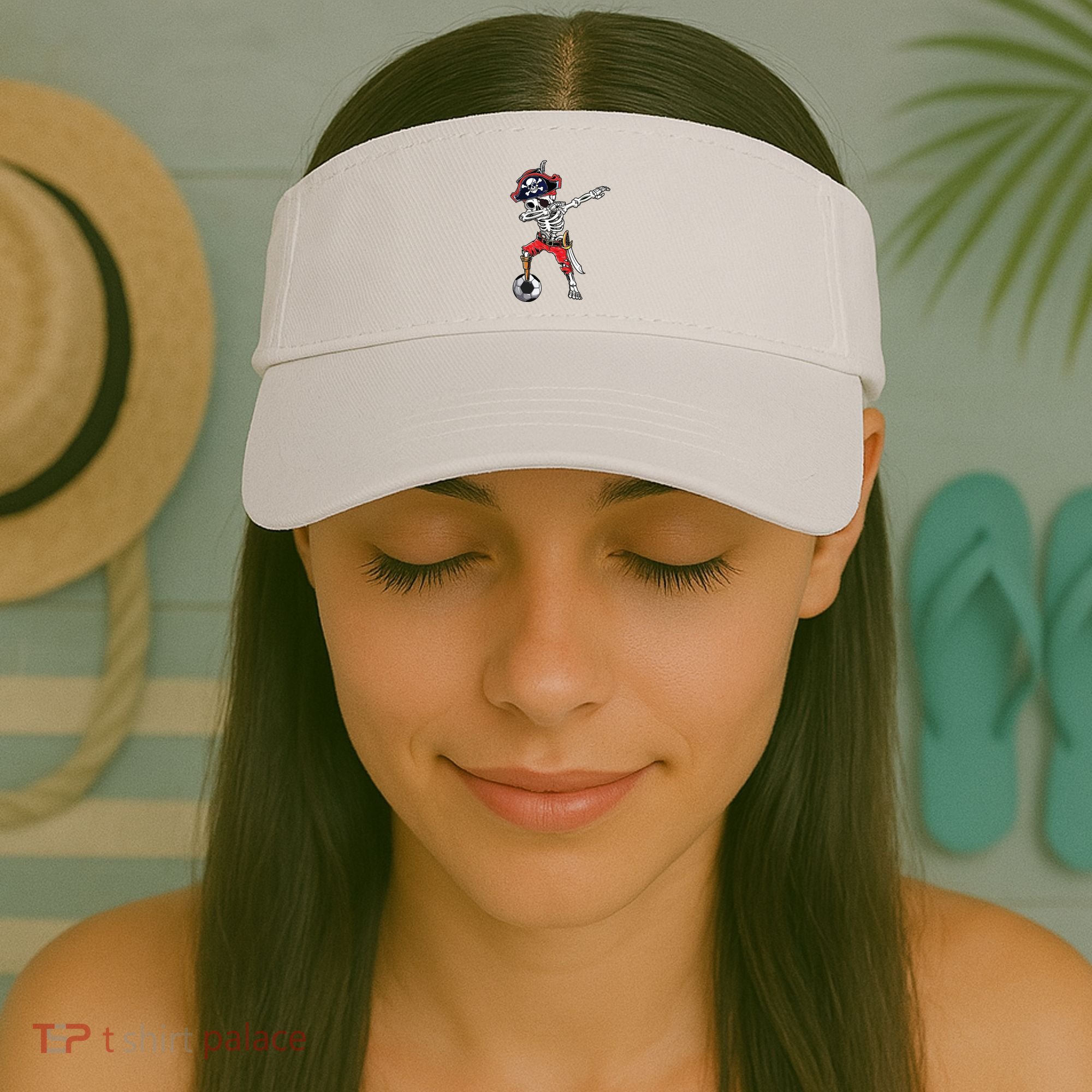 Dabbing Skeleton Pirate Soccer Ball Halloween Costume Day Visor