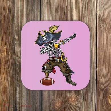 Dabbing Skeleton Pirate Football Lover Halloween Costume Coaster
