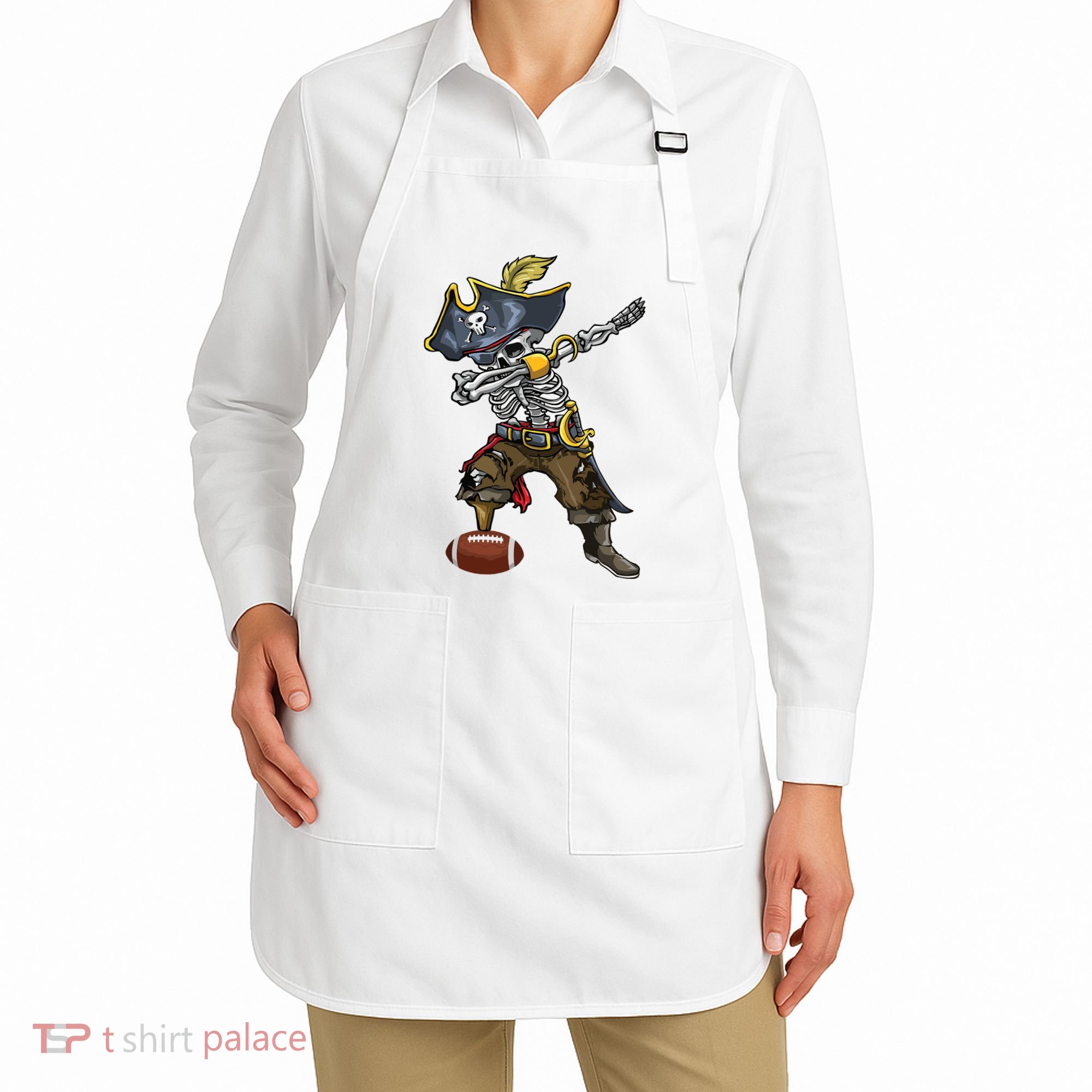 Dabbing Skeleton Pirate Football Lover Halloween Costume Apron