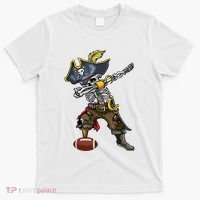 Dabbing Skeleton Pirate Football Lover Halloween Costume T-Shirt thumb 0