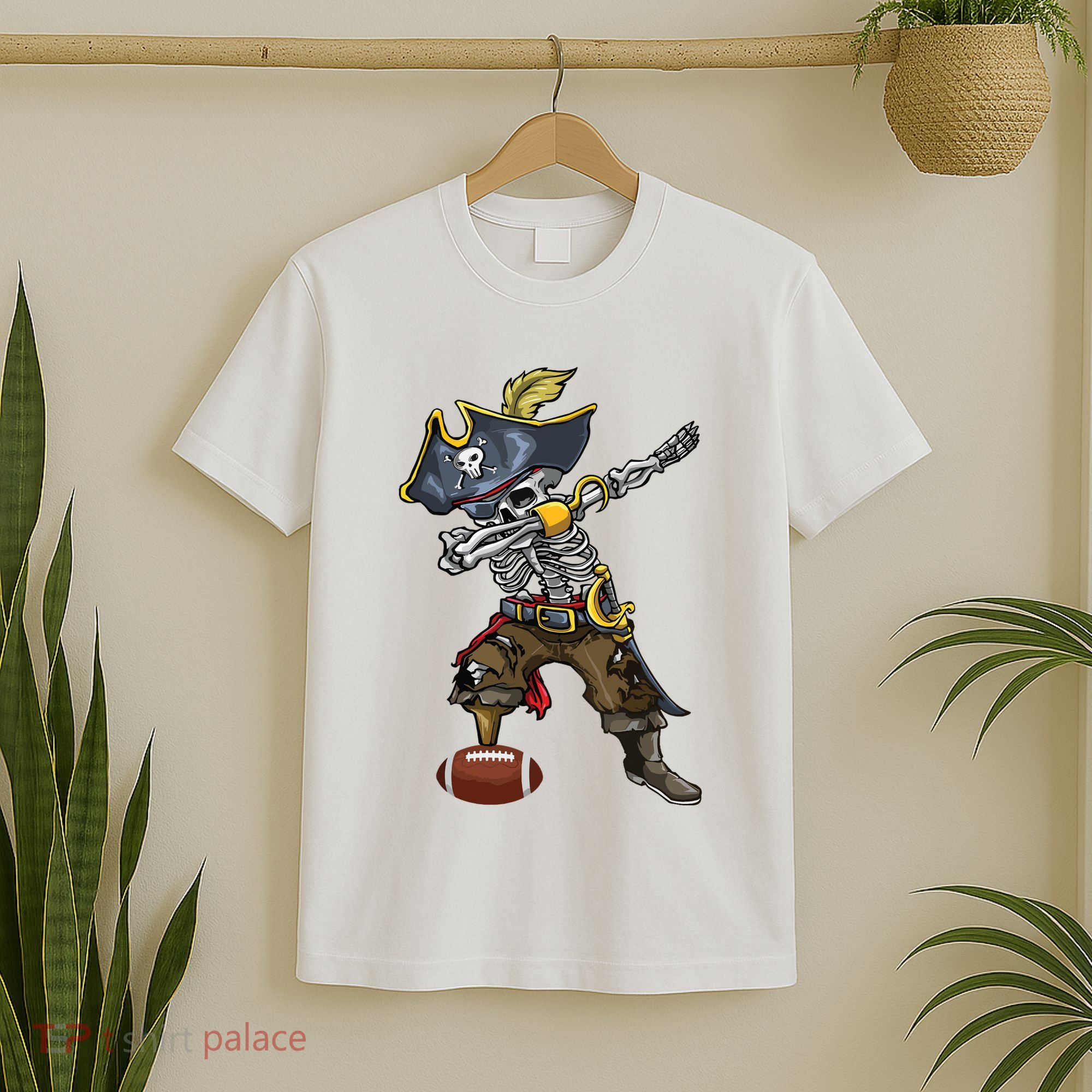 Dabbing Skeleton Pirate Football Lover Halloween Costume T-Shirt